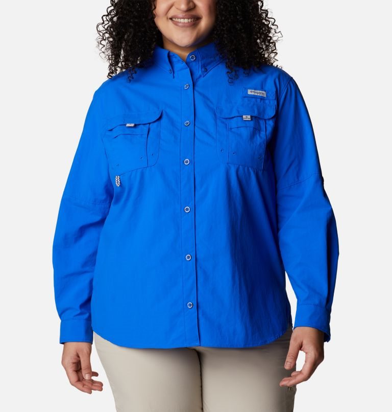 Women\'s Columbia PFG Bahama Long Sleeve Shirts Blue | Plus Size CA-B830A